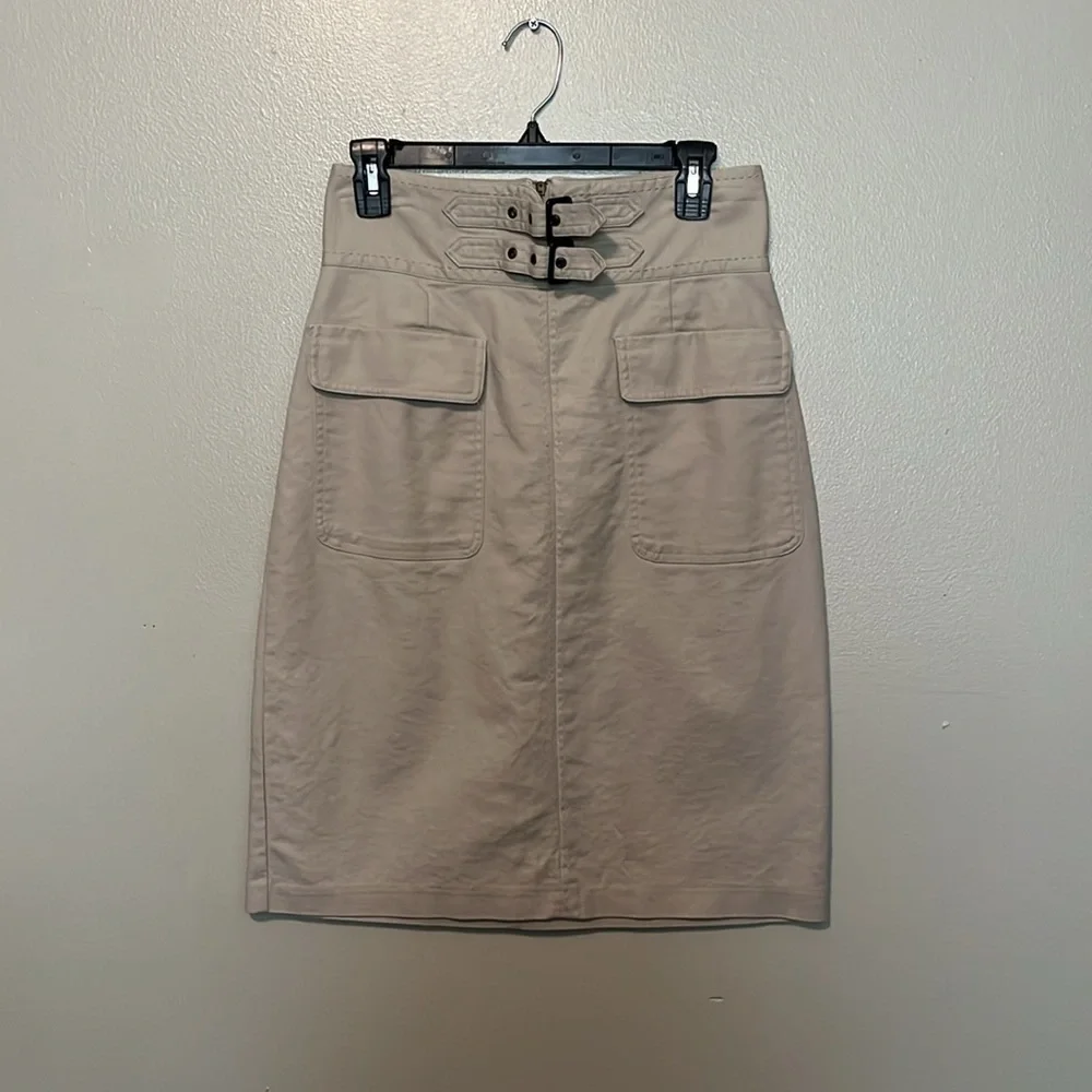 WORTHINGTON mid length tan skirt back zipper womens size 6 cotton/spandex